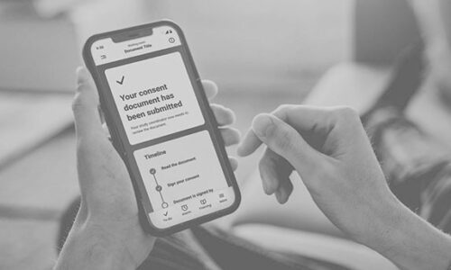 your consent document has been submitted message on mobile phone in man's hand